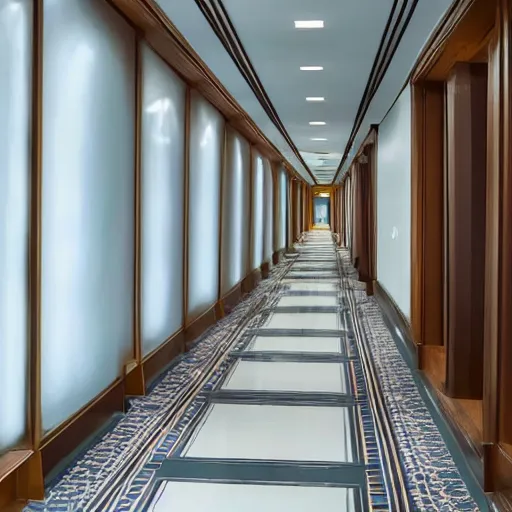 Image similar to a infinity, hotel hallway, that never ends