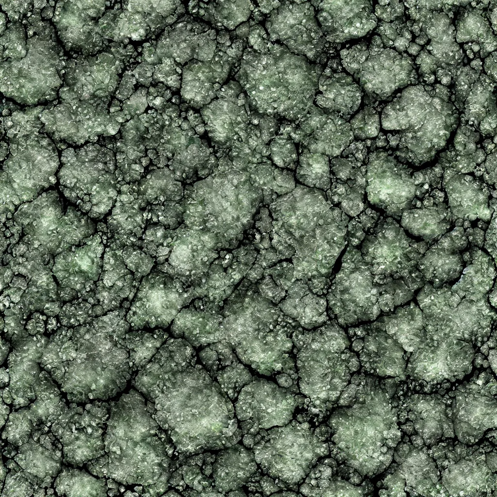 Image similar to long green crystals sticking out of the rock surface, detailed ground terrain albedo texture, flat, 2 d texture, seamless