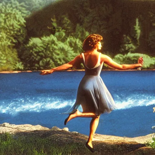 Image similar to an artistic render from the lake scene in the movie dirty dancing