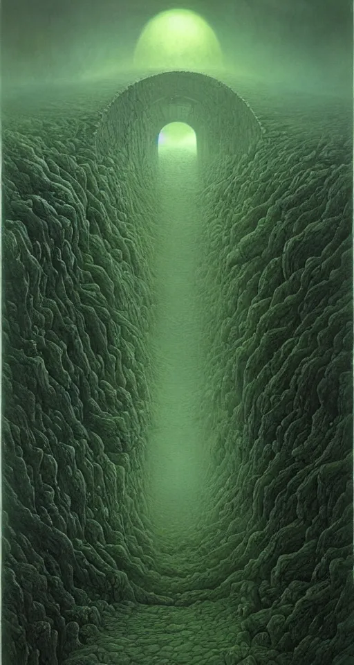 Image similar to portal to the emerald nightmare, lovecraftian, 4 k, realistic, surreal, by zdzisław beksinski