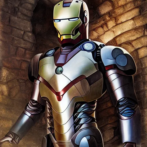 Image similar to medieval iron man photorealistic very detailed professional photo