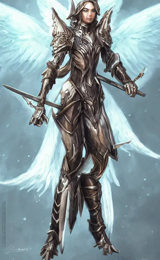 Image similar to Fantasy Concept character art of a angel knight girl. By artstation trending. Highly detailed