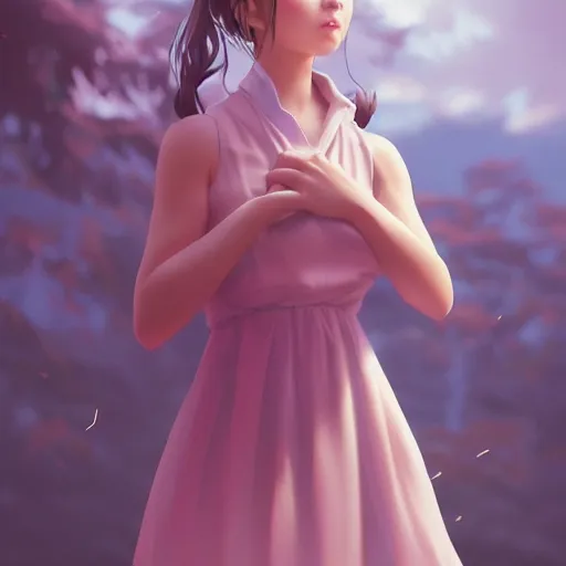 Prompt: clothed, worksafe. instagram photo, kodak portra. by wlop, ilya kuvshinov, krenz cushart, greg rutkowski, trending on pixiv. zbrush sculpt, octane, maya, houdini, vfx. full body portrait of a japanese junior idol, summer dress. oil painting. cinematic dramatic atmosphere, sharp focus, volumetric lighting.