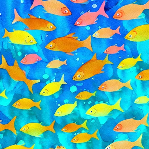 Image similar to A school of fish swimming in a coral reef, watercolor, trending on artstation