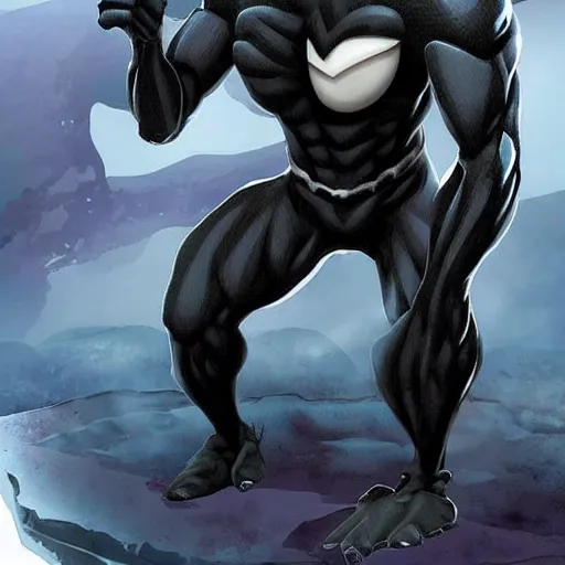 Image similar to Shadow is an undefeated intergalactic humanoid warrior, he is two meters tall, with an amazing well defined muscular body, his skin is gray, he has no hair at all, his eyes are wide and completely white, has no noticeable nose or mouth, he looks like a mix between the Spawn and venom from Spiderman