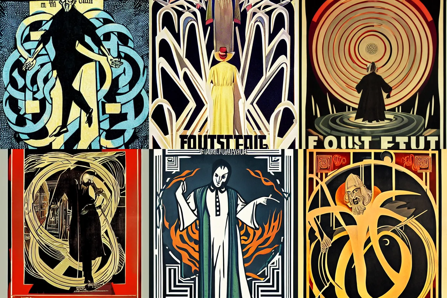 Prompt: Faust in a labyrinth, art deco poster