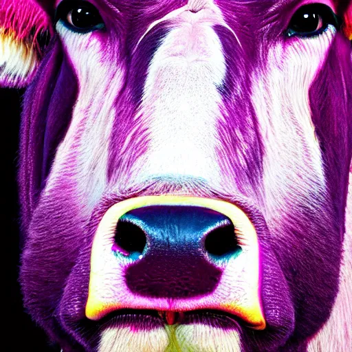 Prompt: synthwave chromatic cow face, detailed face, sharp focus