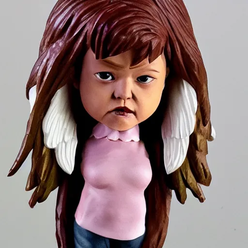 Prompt: realistic bobble head portrait sculpture of angry girl angel