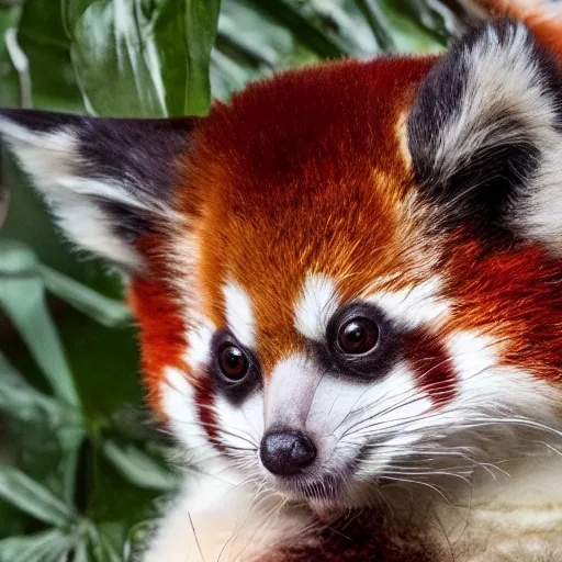 Prompt: cute fluffy cross between red panda and sugar glider in a lush jungle, studio lighting, award winning