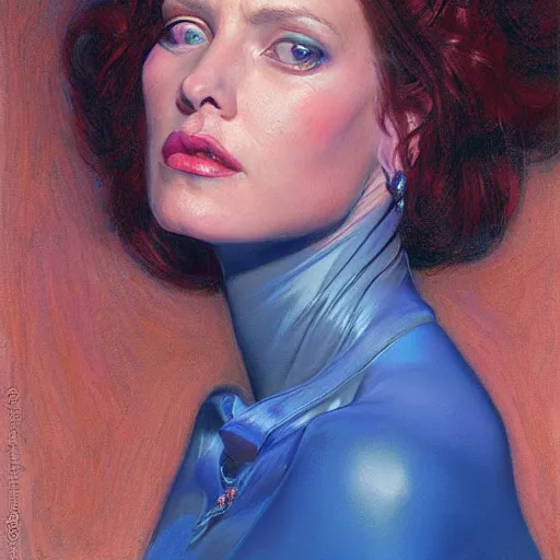 Image similar to portrait of a blue and pink queen, by donato giancola.