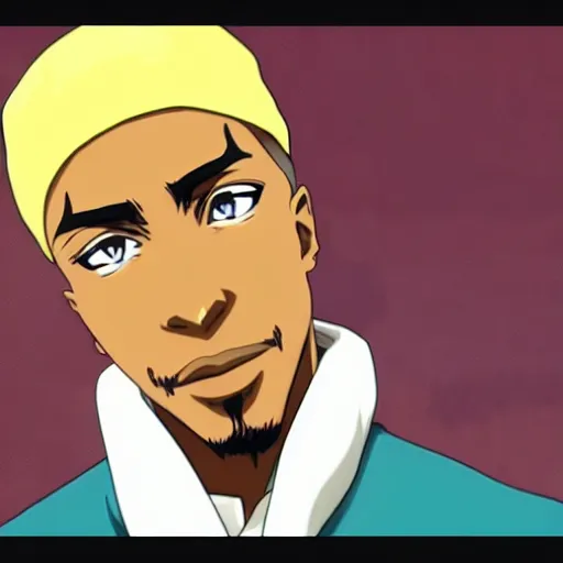 Image similar to Tupac Shakur, screenshot from a 2012s anime, anime