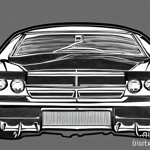 Image similar to a stylized drawing of a first generation car, very high quality