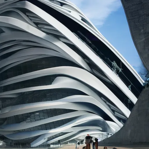 Prompt: futuristic building by zaha hadid and renzo piano, contemporary architecture, photo journalism, photography, cinematic, national geographic photoshoot