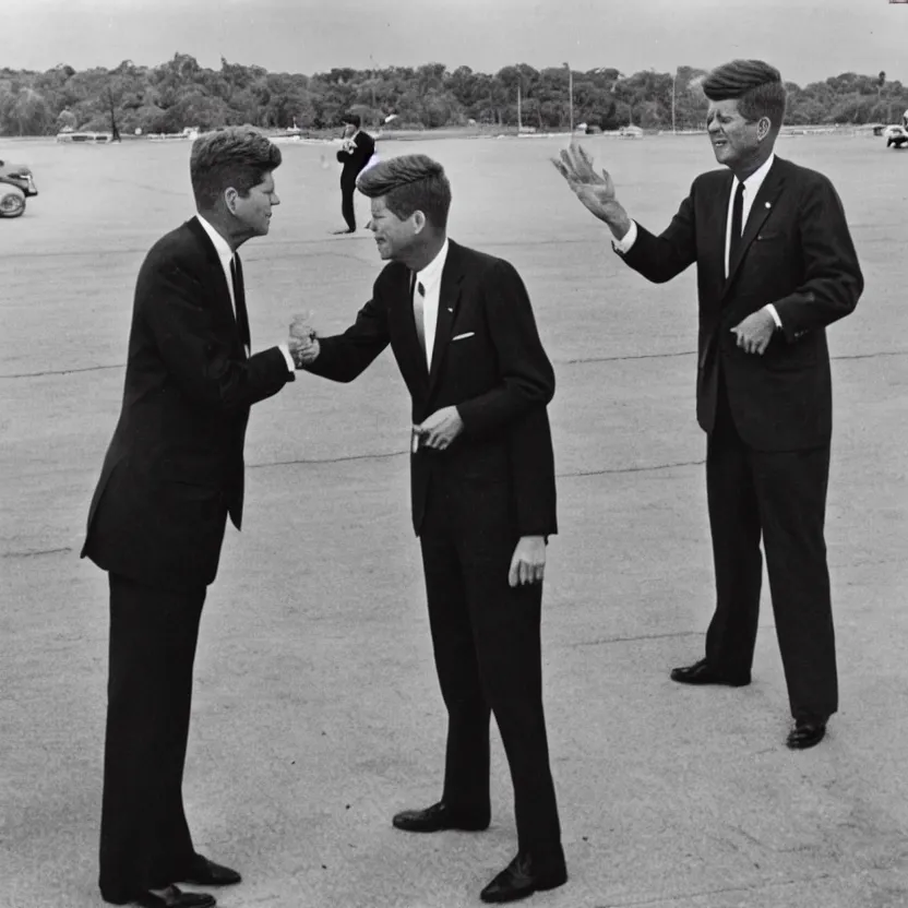 Prompt: vintage photo of president kennedy meeting with a lizard person