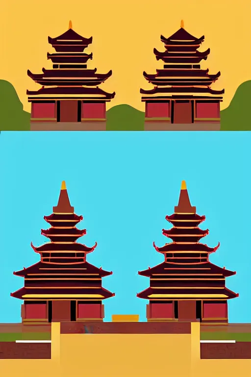 Image similar to minimalist boho style art of colorful quanzhou, twin stone pagodas at kaiyuan temple, llustration, vector art