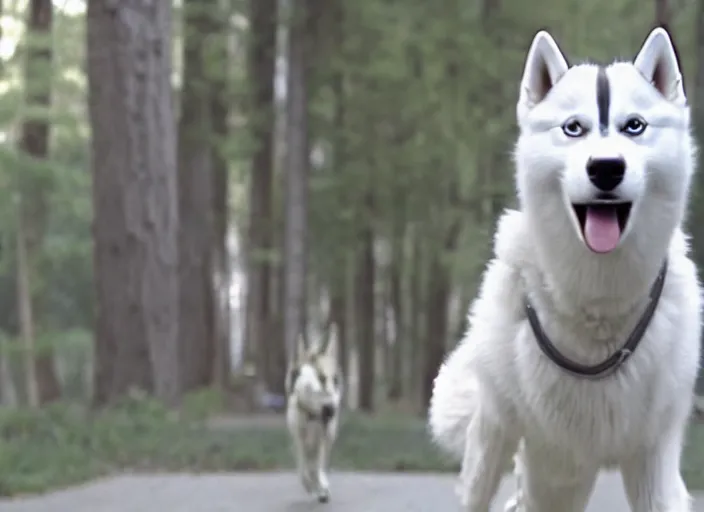 Prompt: film still of an anthropomorphic white vested husky!!!!!! in a white vest wearing a white vest!!!!! in the new sci - fi movie, 8 k