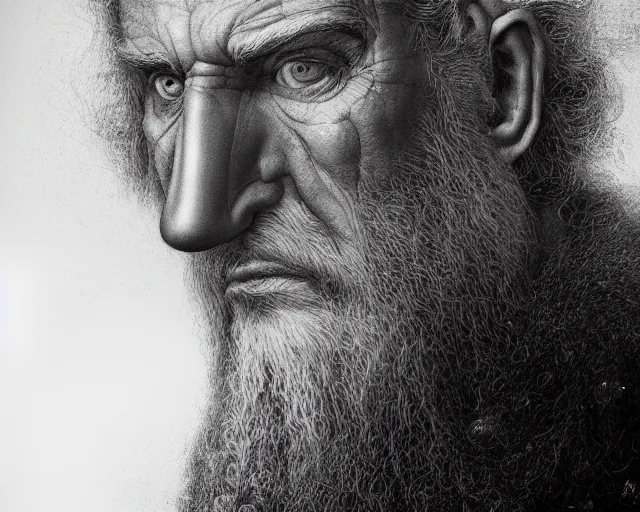 Image similar to 5 5 mm portrait photo of nostradamus with a giant nose. by luis royo. highly detailed 8 k. intricate. lifelike. soft light. nikon d 8 5 0. cinematic post - processing