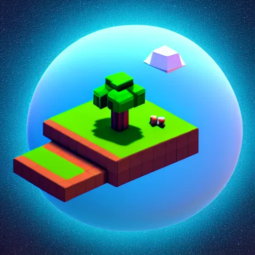 Image similar to Isometric 3D Cute Planet, Low Poly, Unity3D, voxel art, rendered in Blender, C4D