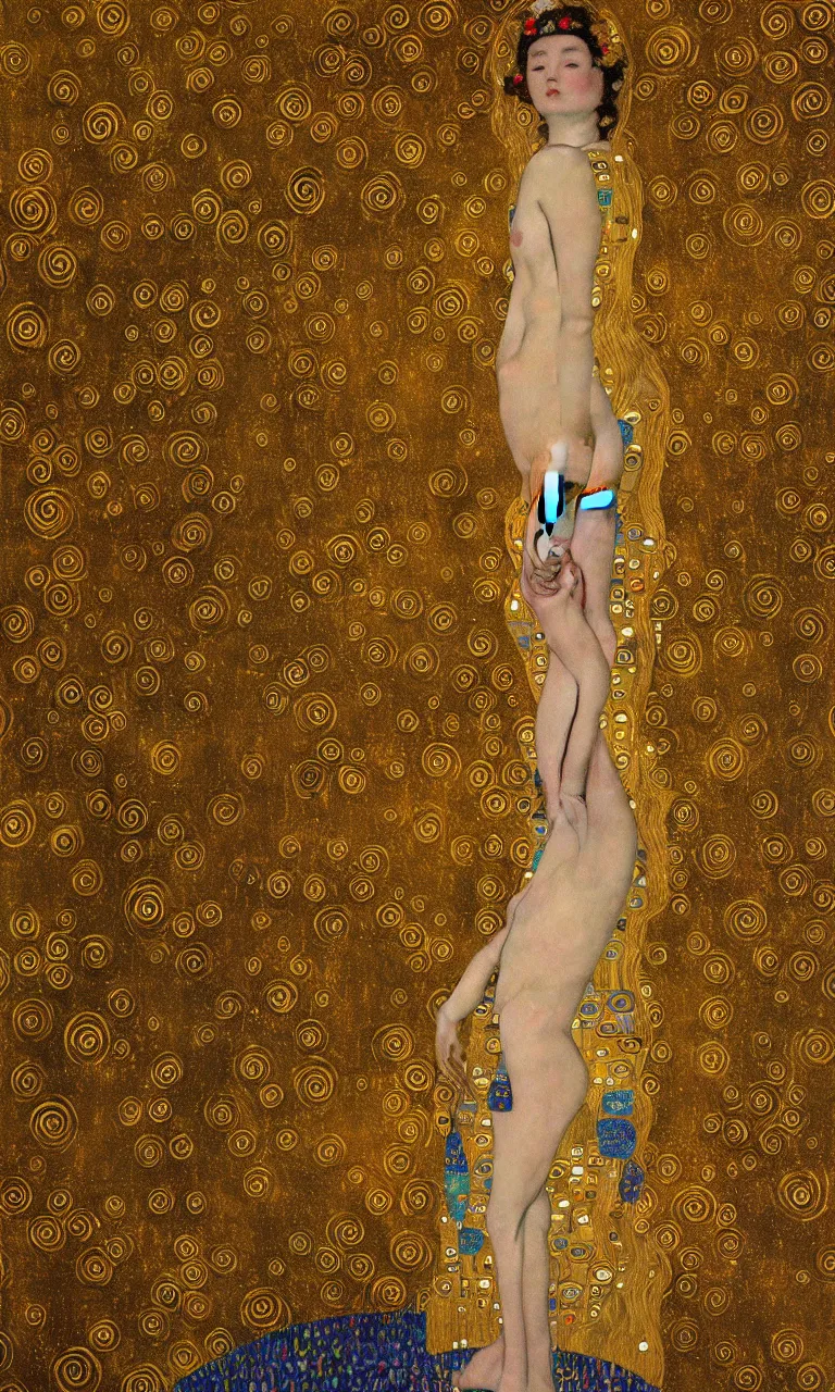 Prompt: a human figure in state of bliss and enlightenment, fireworks, intense sunshine, in the style of Gustav Klimt, 8k, extremely detailed, Trending on artstation, golden color scheme