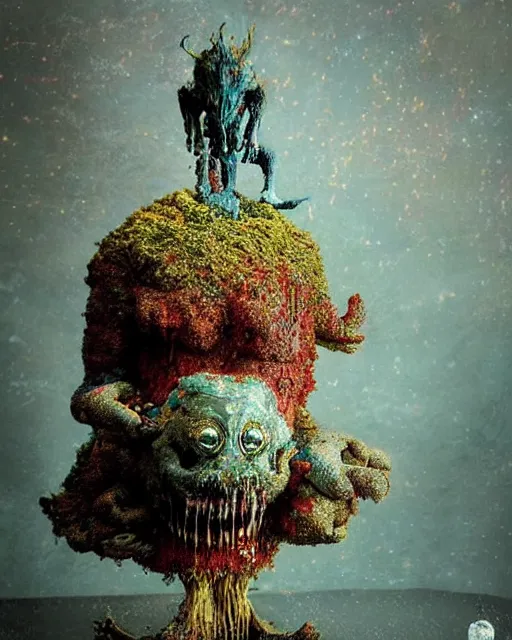 Image similar to photo of a childrens birthday cake beast designed by beksinski, bokeh