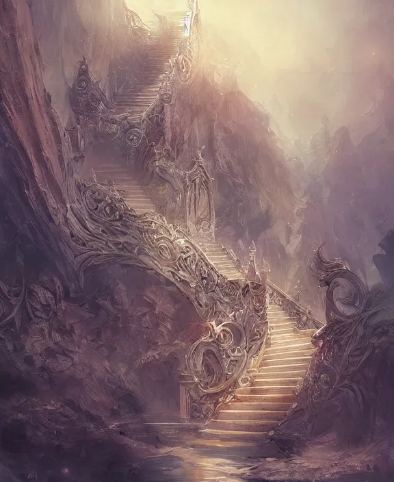 Image similar to stairway to heaven, fantasy, intricate, elegant, highly detailed, digital painting, artstation, concept art, art by artgerm and and ruan jia