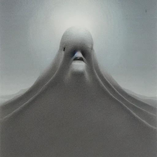 Image similar to Tim Heidecker. Zdzisław Beksiński