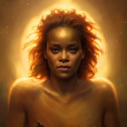 Image similar to majestic gracious regal goddess rhianna portrait, ancient greece, elysium, atmospheric lighting, painted, intricate, volumetric lighting, beautiful, rich deep colours masterpiece, golden hour, sharp focus, ultra detailed, by leesha hannigan, ross tran, thierry doizon, kai carpenter, ignacio fernandez rios