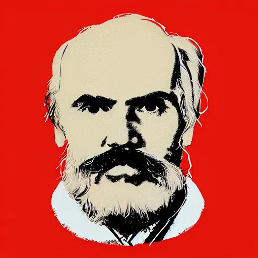 Image similar to taras shevchenko. face. old, balding, very long moustache. simple vector graphics icon by andy warhol