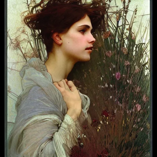 Prompt: picture portrait photograph of wind kissed pictures, ashes, lament, photorealism, hyper - realism, 4 k, high resolution, hyper detailed, realistic, by waterhouse, alphonse mucha,