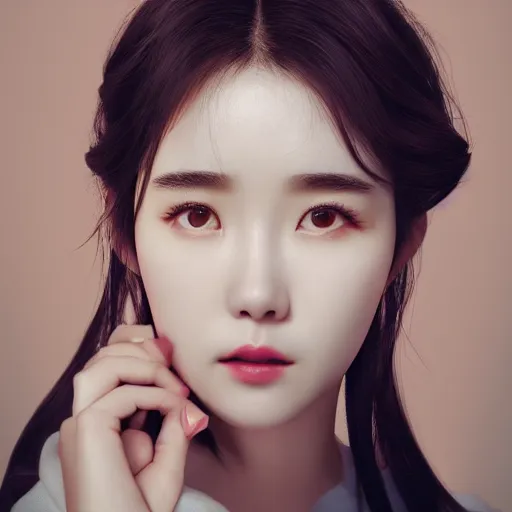 Prompt: portrait of IU aka Lee Ji-eun, seductive look, rule of thirds,, smooth,, sharp focus, James Jean pastiche by James Jean, octane render