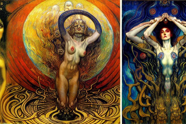 Image similar to Divine Chaos Engine by Karol Bak, Jean Delville, William Blake, Gustav Klimt, and Vincent Van Gogh, symbolist, visionary