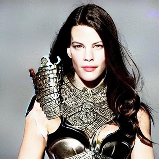 Prompt: photo of liv tyler as a warrior with diamond encrusted armour