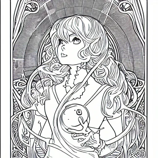 Prompt: clean simple line art of a bubble bobble, no background. well composed, clean coloring book page. coloring book line art by artgerm and greg rutkowski and alphonse mucha