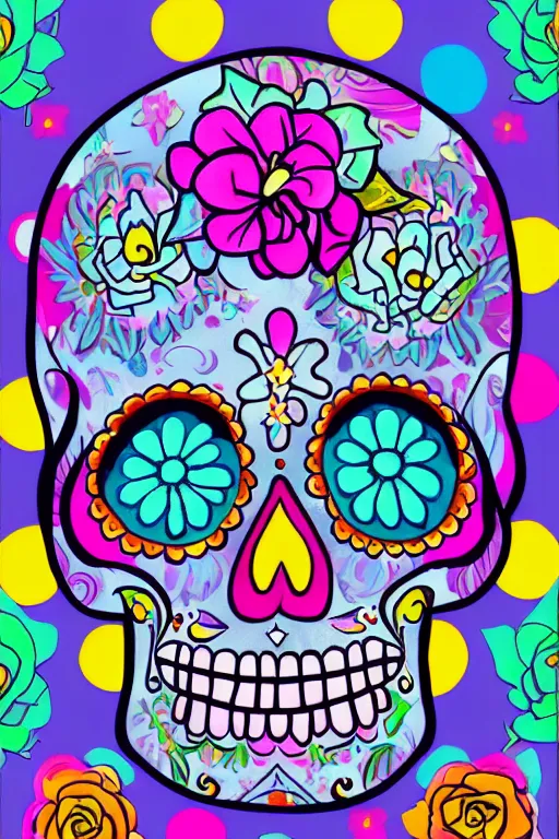 Image similar to Illustration of a sugar skull day of the dead girl, art by Lisa Frank