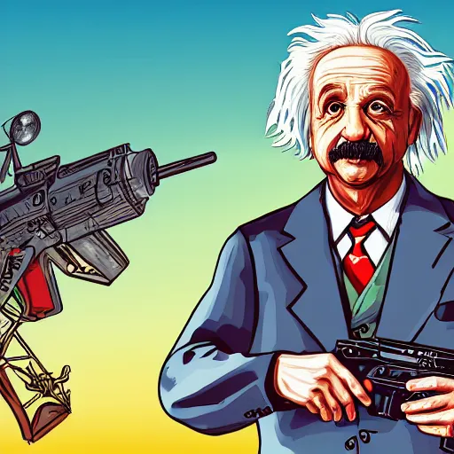 Image similar to illustration gta 5 artwork of albert einstein, in the style of gta 5 loading screen, by stephen bliss