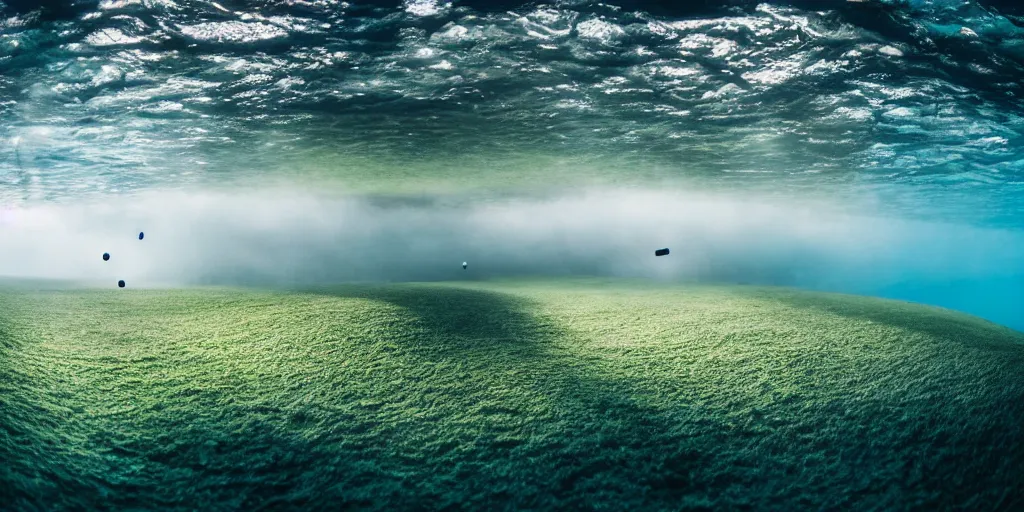 Prompt: a great photograph of the most amazing golf hole in the world, perfect light, under water, colorful coral reef, ambient light, 5 0 mm, golf digest, top 1 0 0, fog