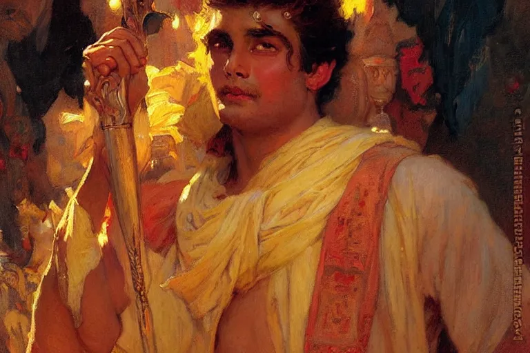 Image similar to attractive male, hinduism, painting by gaston bussiere, greg rutkowski, j. c. leyendecker