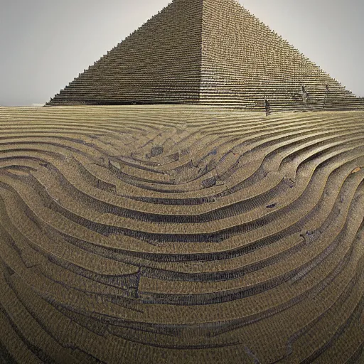 Prompt: A massive ziggurat surrounded by concentric rings of walls for several miles outwards, post-apocalyptic, 8k, photorealistic, award-winning