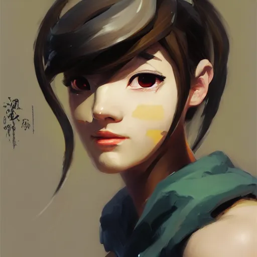 Image similar to greg manchess portrait painting of chihiro as overwatch character, medium shot, asymmetrical, profile picture, organic painting, sunny day, matte painting, bold shapes, hard edges, street art, trending on artstation, by huang guangjian and gil elvgren and sachin teng