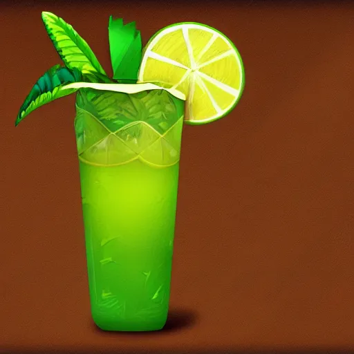 Prompt: tropical drink with starfruit, anime digital painting 3d render