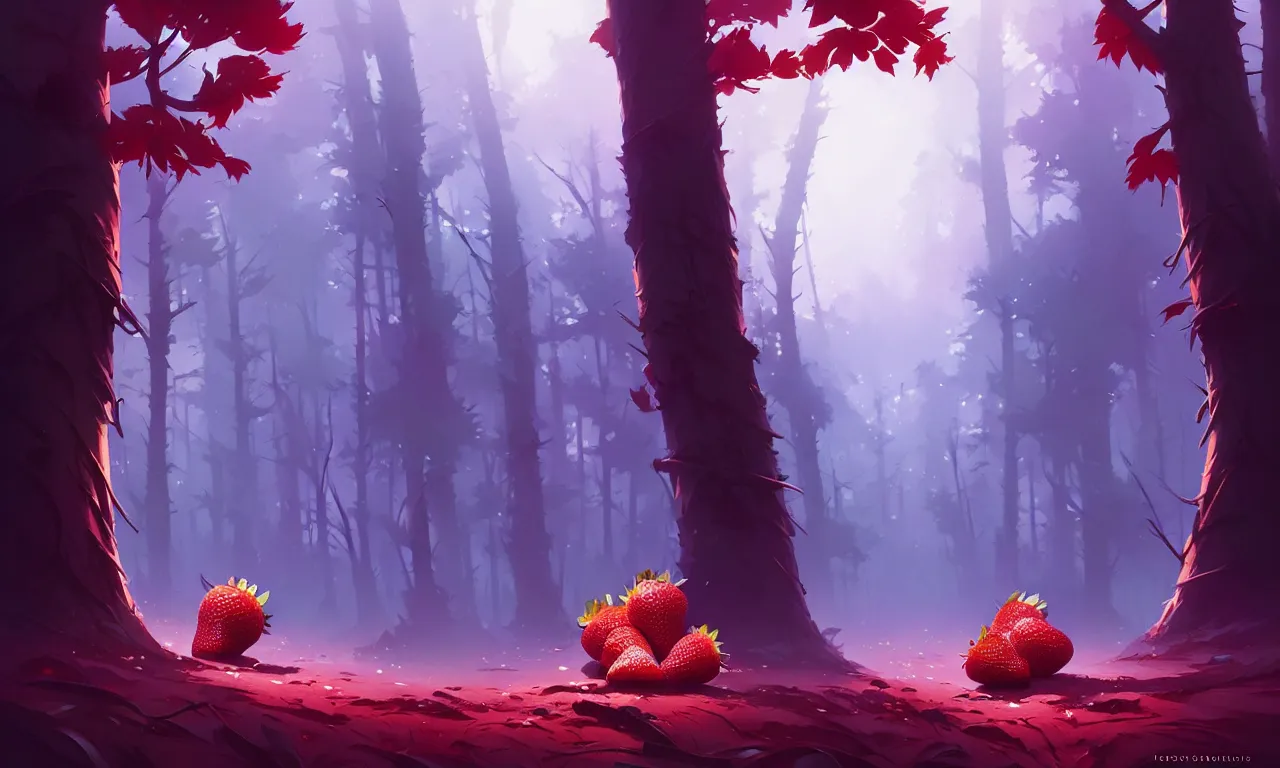 Image similar to Dark forest large strawberries, behance hd by Jesper Ejsing, by RHADS, Makoto Shinkai and Lois van baarle, ilya kuvshinov, rossdraws global illumination