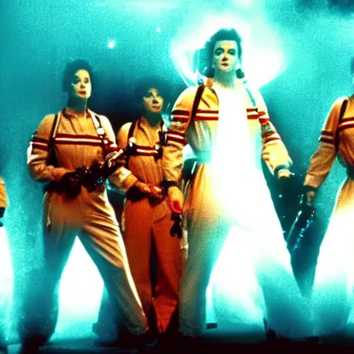 Image similar to stunning awe inspiring michael jackson as a ghostbuster in the movie ghostbusters, movie still 8 k hdr atmospheric lighting