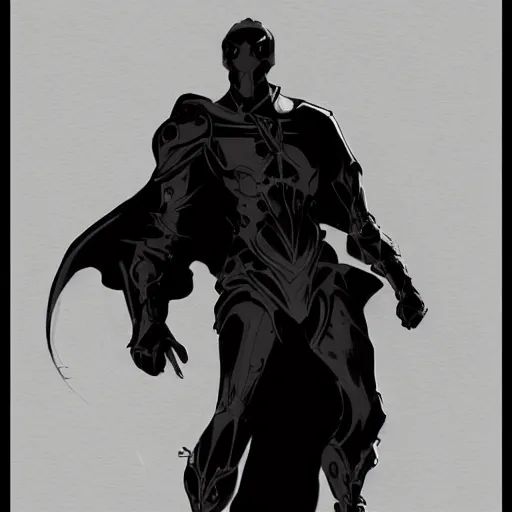 Prompt: concept art, stylized silhouette, super exaggerated proportions, concept design, sketch, male, science fiction suit, helmet, arthur rackham, mike mignola, trending on artstation