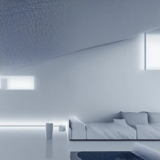 Prompt: white zen clean modern minimalist white room with tiny indoor blue hotspring by peter tarka softly lit well contoured smooth fair walls, up close shot, sharp focus, zen, clean, modern minimalist, zaha hadid octane highly render, 4 k, ultra hd,