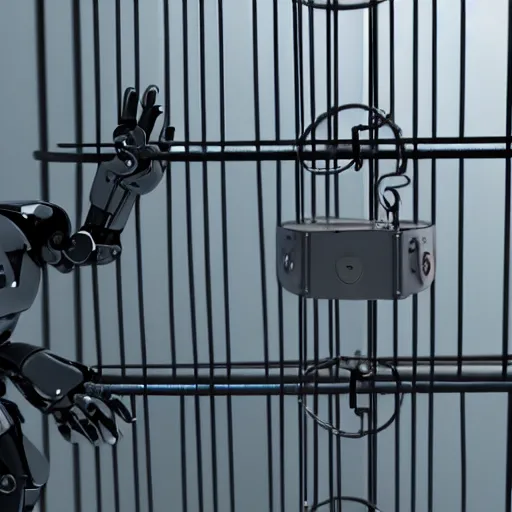 Prompt: Artificial intelligent robot locking humans into a cage