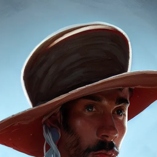 Image similar to Portrait of Sam Gray wearing a sombrero hat, by Cedric Peyravernay, highly detailed, excellent composition, cinematic concept art, dramatic lighting, trending on ArtStation