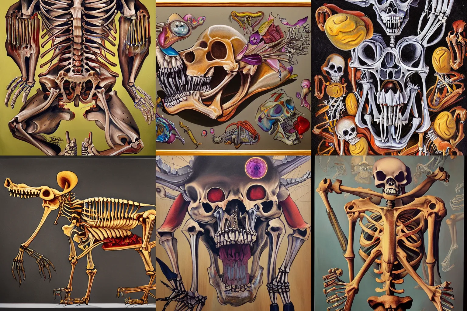 Prompt: a Painting by nychos, dissection crossection of a Disney dog Skeleton Organs