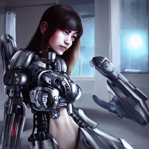 Image similar to beutiful girl cyborg, trending artstaition, unreal engine