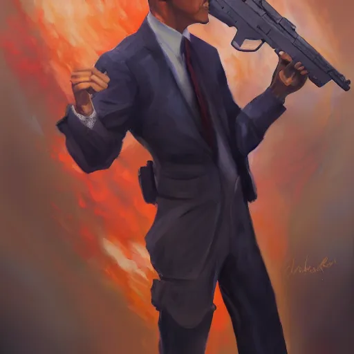Image similar to a painting of obama holding a gun, by charlie bowater, 4 k