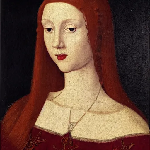 Prompt: portrait of a beautiful medieval noble woman with dark red hair, high cheekbones and fair skin